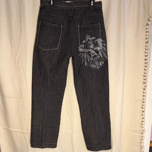 Karl Kani Gold Black Gray Dragon Baggy Jeans Y2K Vtg 34 / 32
